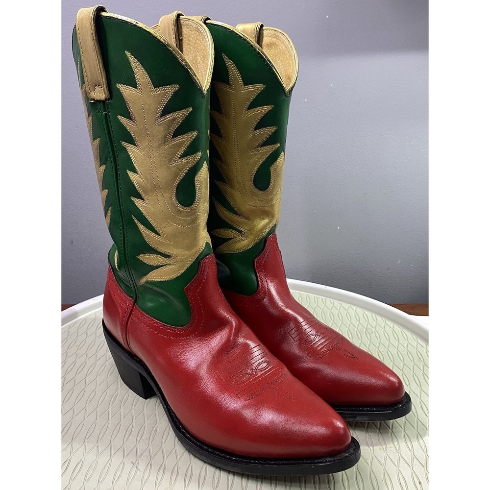 Durango Women's Leather Western Cowboy Boots Red/Green Christmas New Years 7.5 M